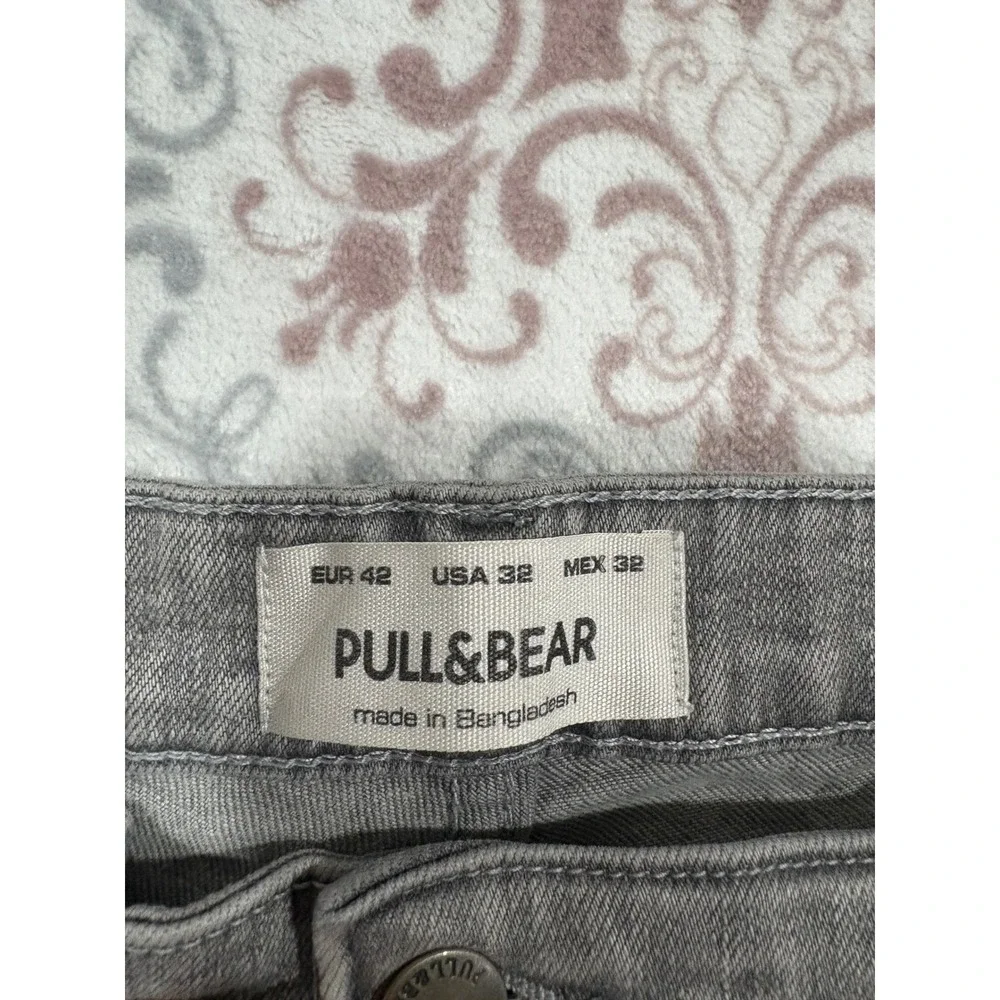 Pull&Bear Mens Grey Distressed Carrot Fit Tapered Jeans Size 32 Slim Stretch